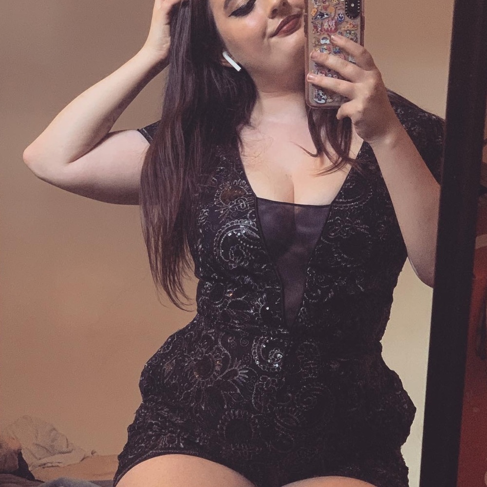Badgley Mischka Black Sequin Romper, Size 6